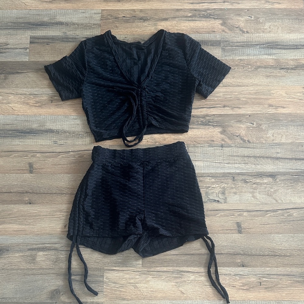 Black Textured Two-Piece Set